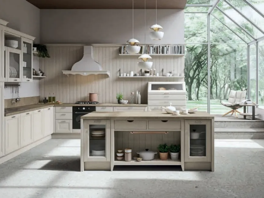 Cucina Shabby Chic angolare Flaminia in laccato Bianco a poro aperto di Ciao Cucine