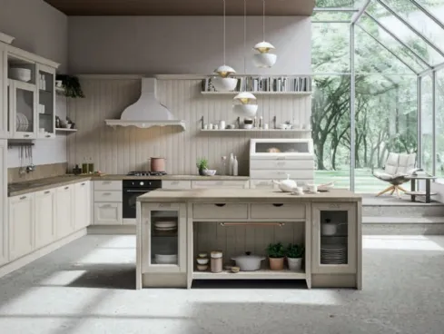 Cucina in legno color corda con isola centrale Flaminia di Ciao Cucine